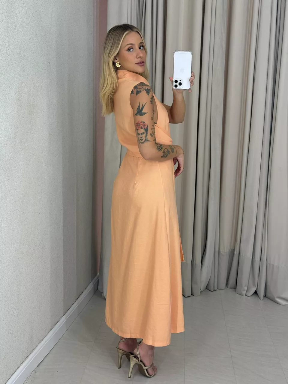 VESTIDO MORGAN BOTÕES Laranja