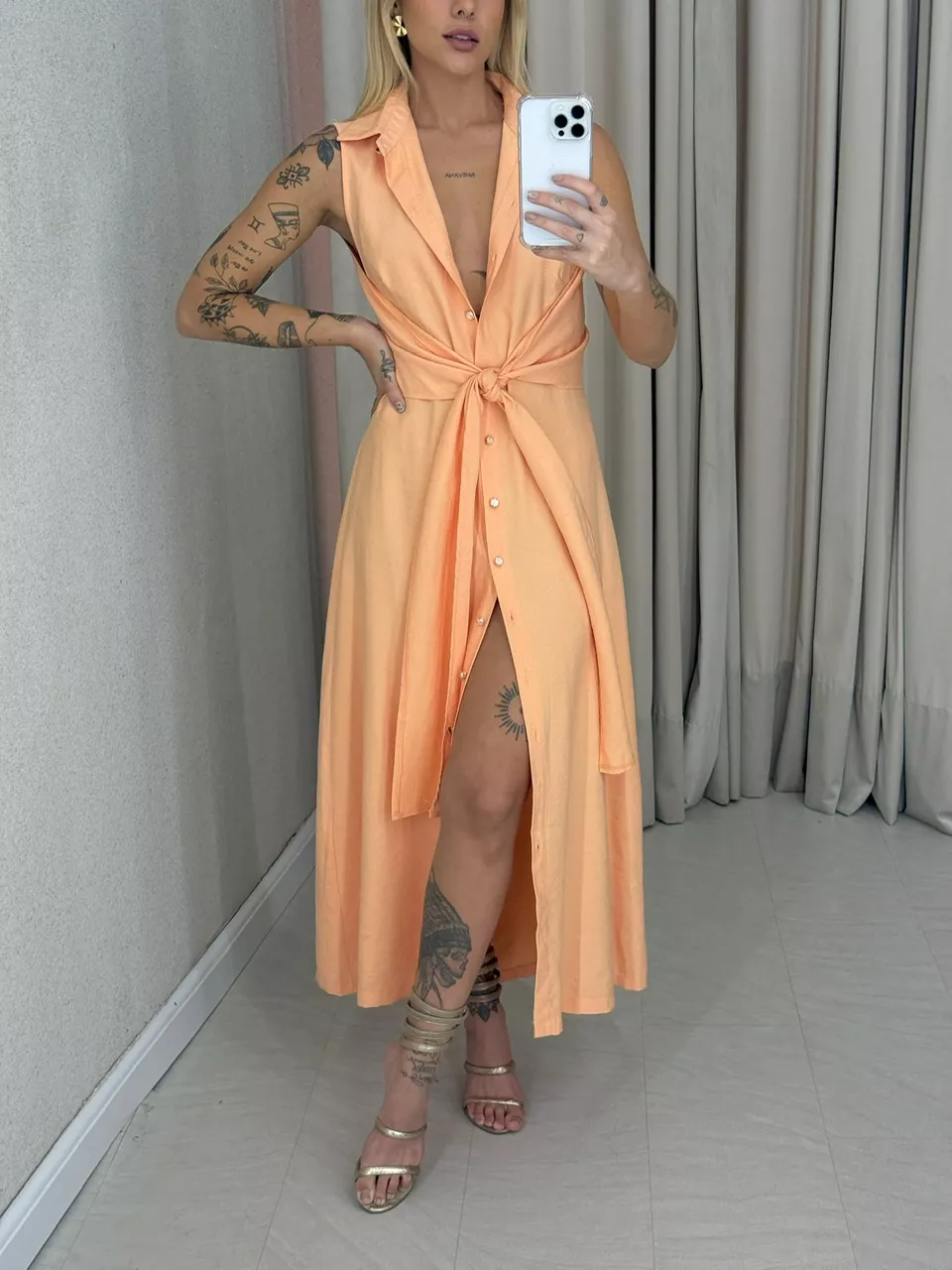 VESTIDO MORGAN BOTÕES Laranja