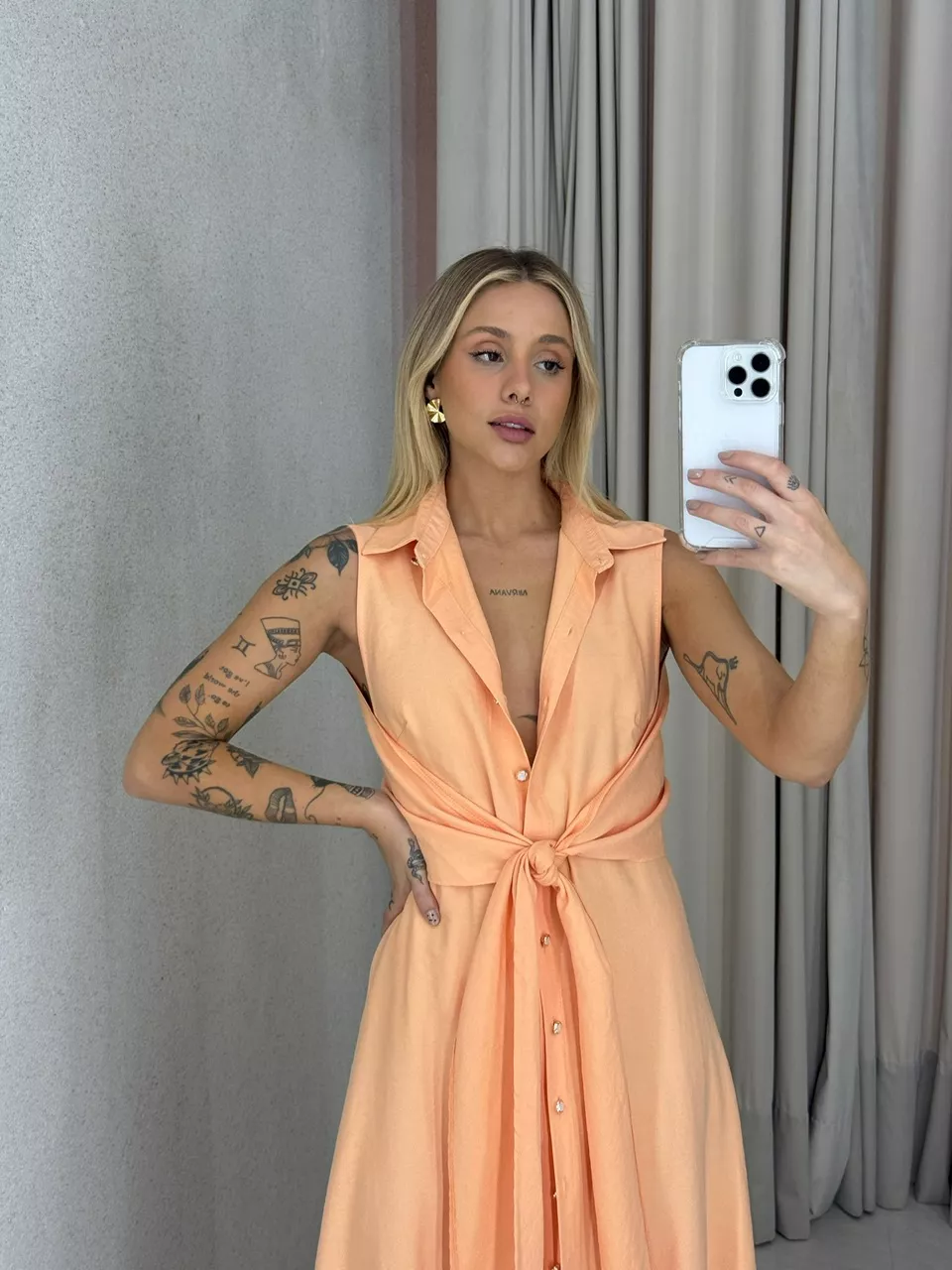 VESTIDO MORGAN BOTÕES Laranja