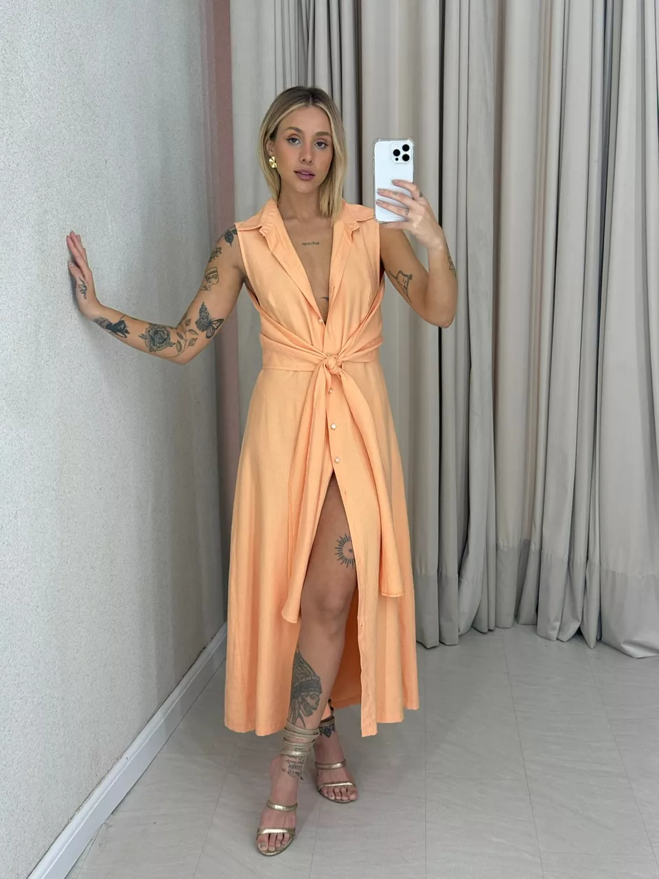 VESTIDO MORGAN BOTÕES Laranja - 0061680068 - CAROLLA FERRARO