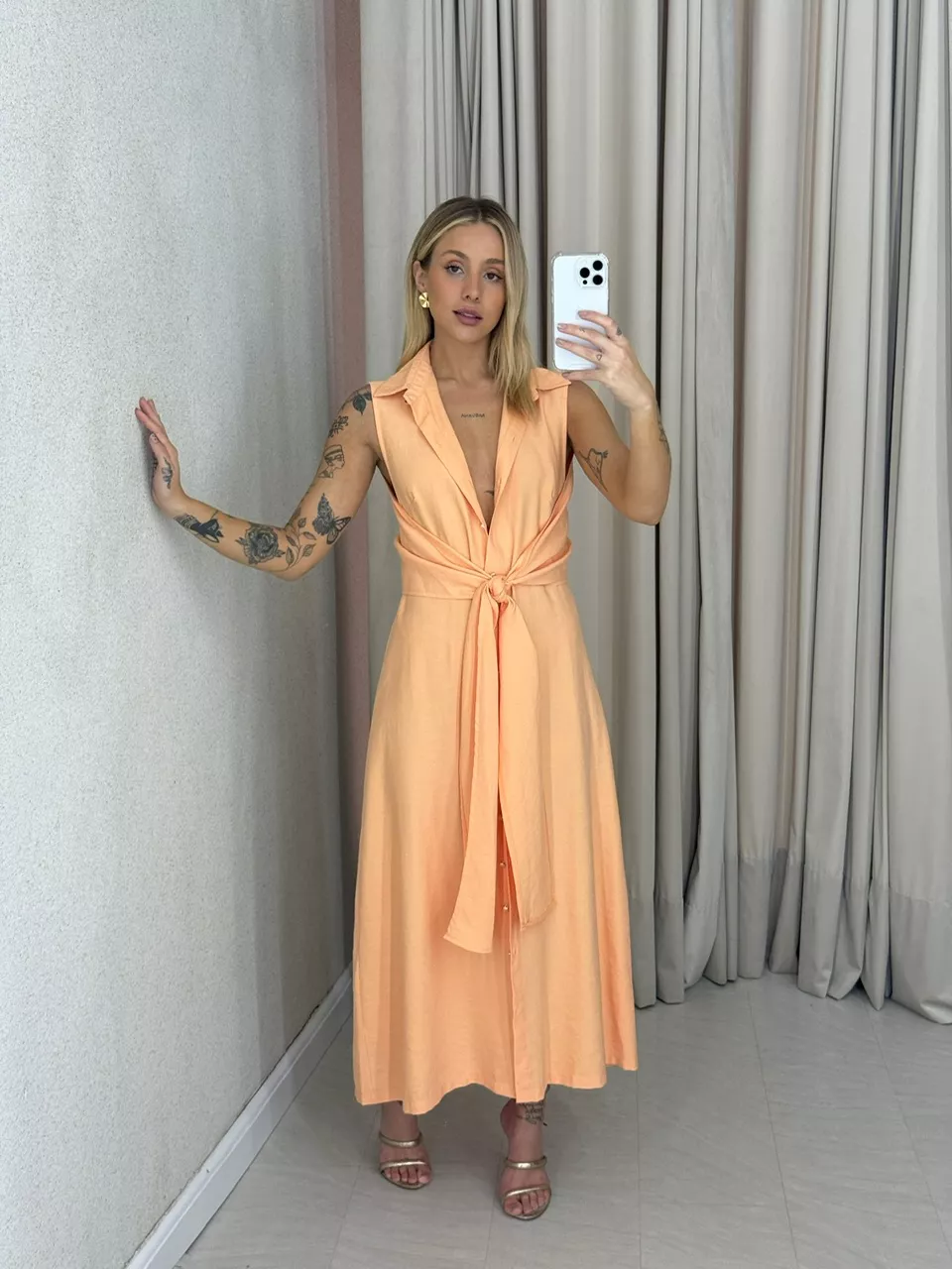 VESTIDO MORGAN BOTÕES Laranja