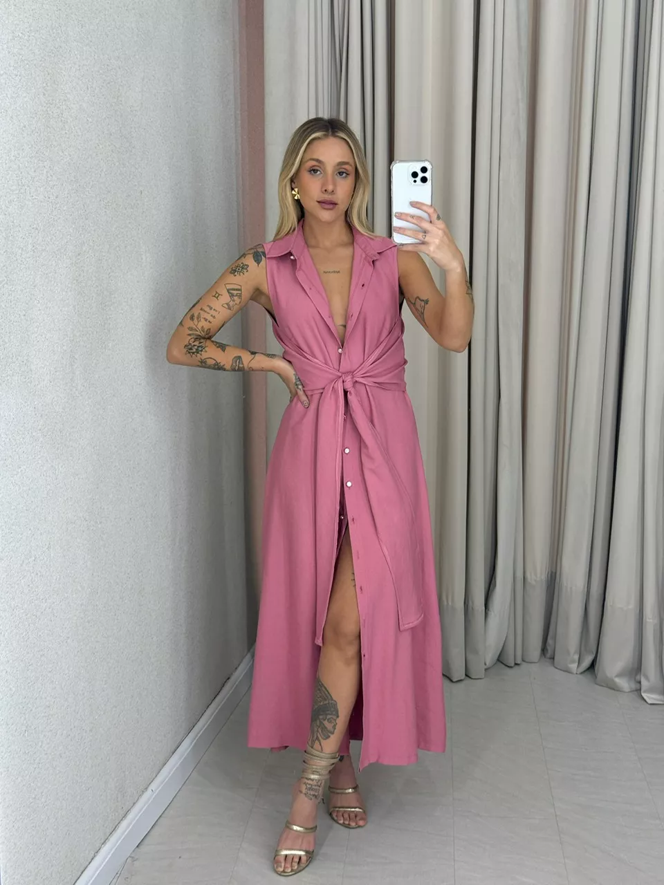 VESTIDO MORGAN BOTÕES ROSA QUEIMADO - 0061680389 - CAROLLA FERRARO