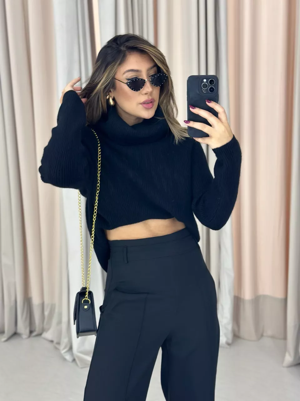 TRICOT GOLA ALTA PRETO - 0050170032 - CAROLLA FERRARO