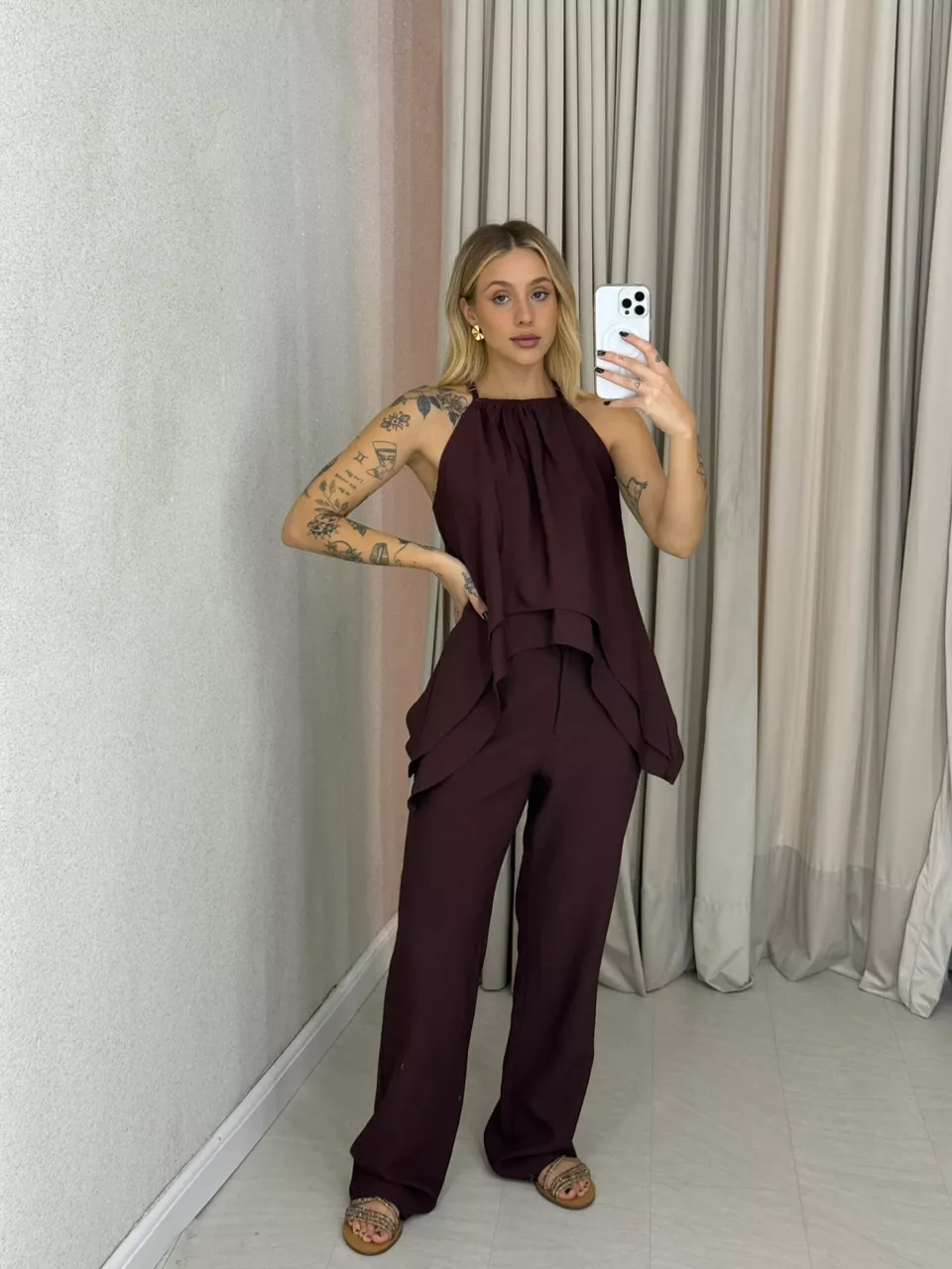 CONJUNTO SILVIA CALÇA MARROM - 0062730054 - CAROLLA FERRARO