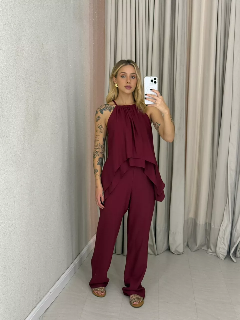 CONJUNTO SILVIA CALÇA VINHO - 0062730168 - CAROLLA FERRARO