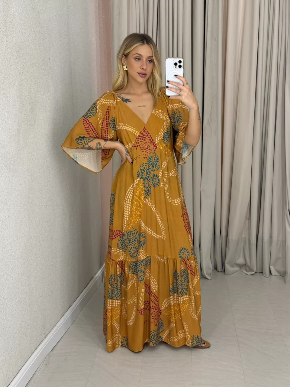 VESTIDO ANA MANGA Caramelo - 0062720095 - CAROLLA FERRARO