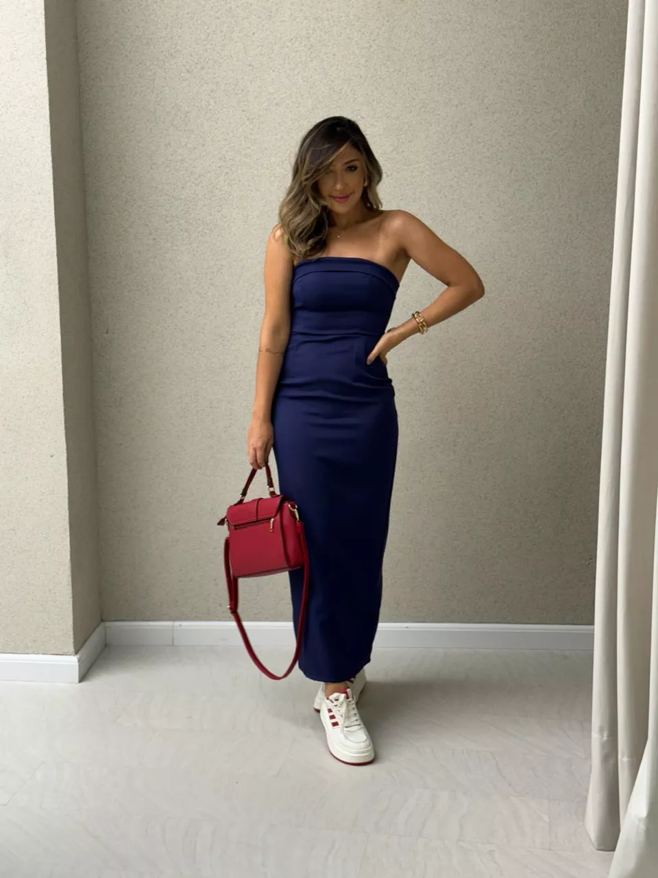 VESTIDO ISABELLY MIDI MARINHO