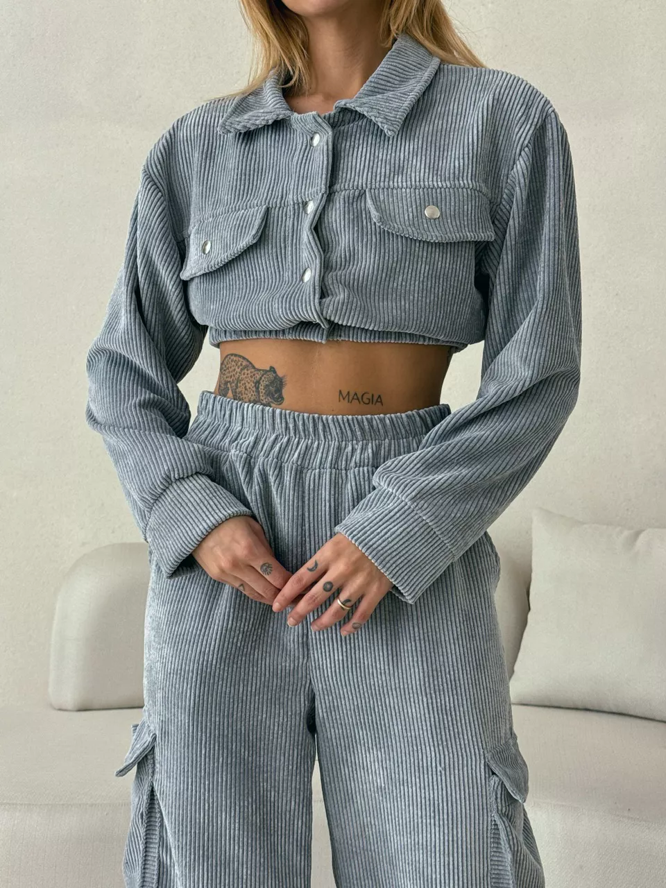 CONJUNTO CARGO COTELÊ Cinza