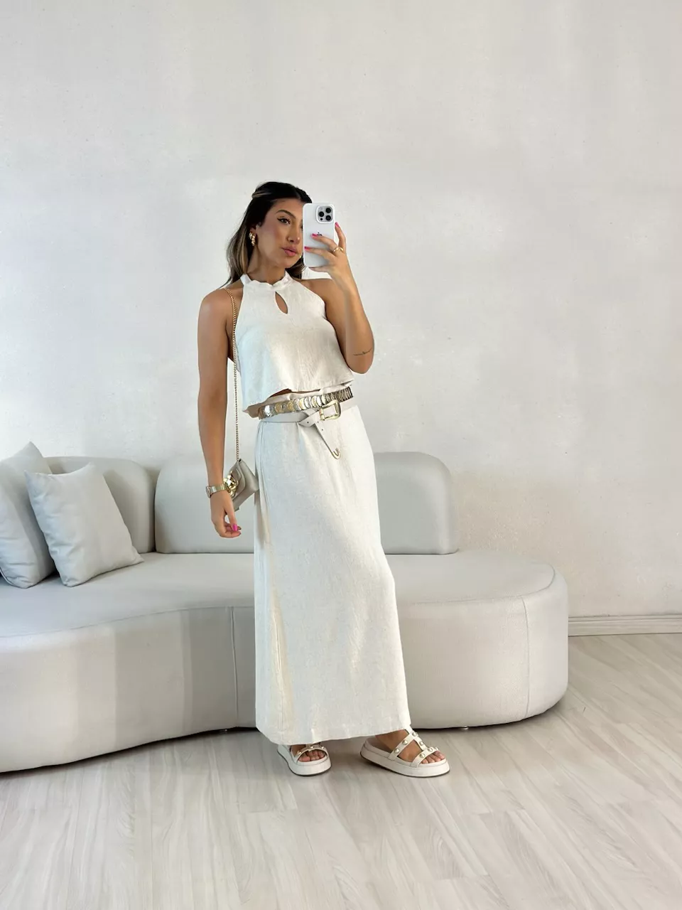 CONJUNTO LINHO SAIA LONGA CRU - 0054680132 - CAROLLA FERRARO