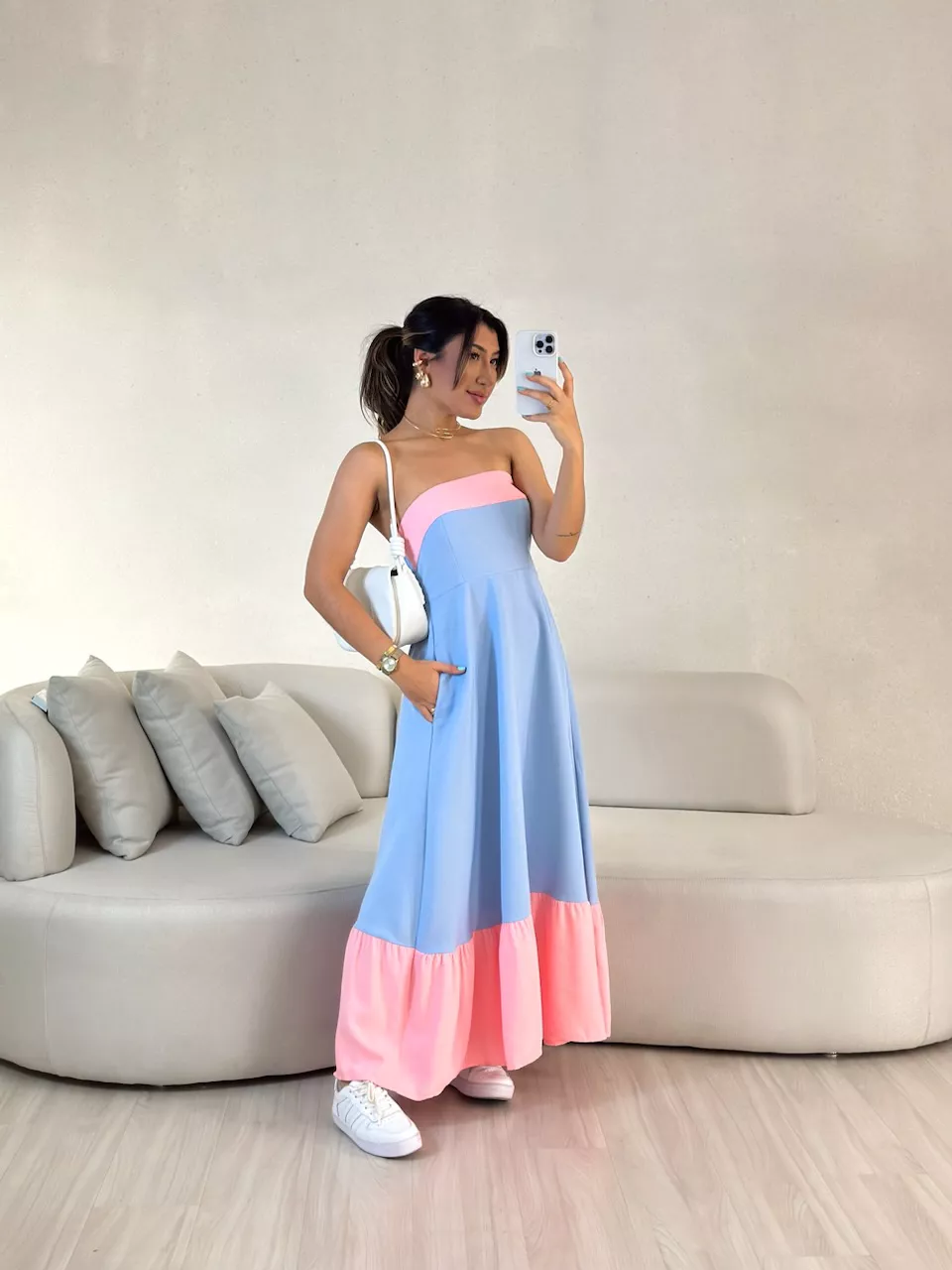 VESTIDO BICOLOR TOMARA QUE CAIA BABY BLUE - 005578... - CAROLLA FERRARO