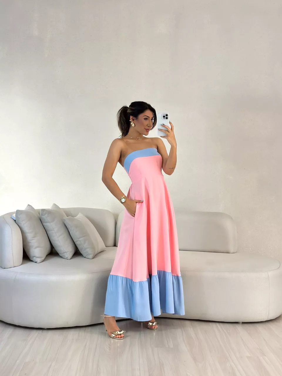 VESTIDO BICOLOR TOMARA QUE CAIA BABY PINK - 005578... - CAROLLA FERRARO