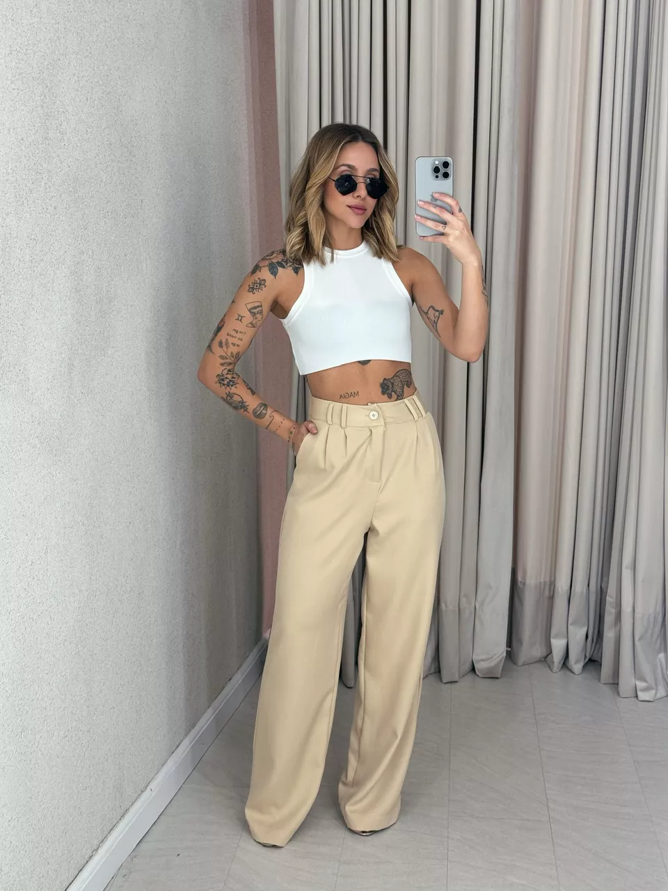CALÇA ALINE PANTALONA AREIA - 0056700110 - CAROLLA FERRARO