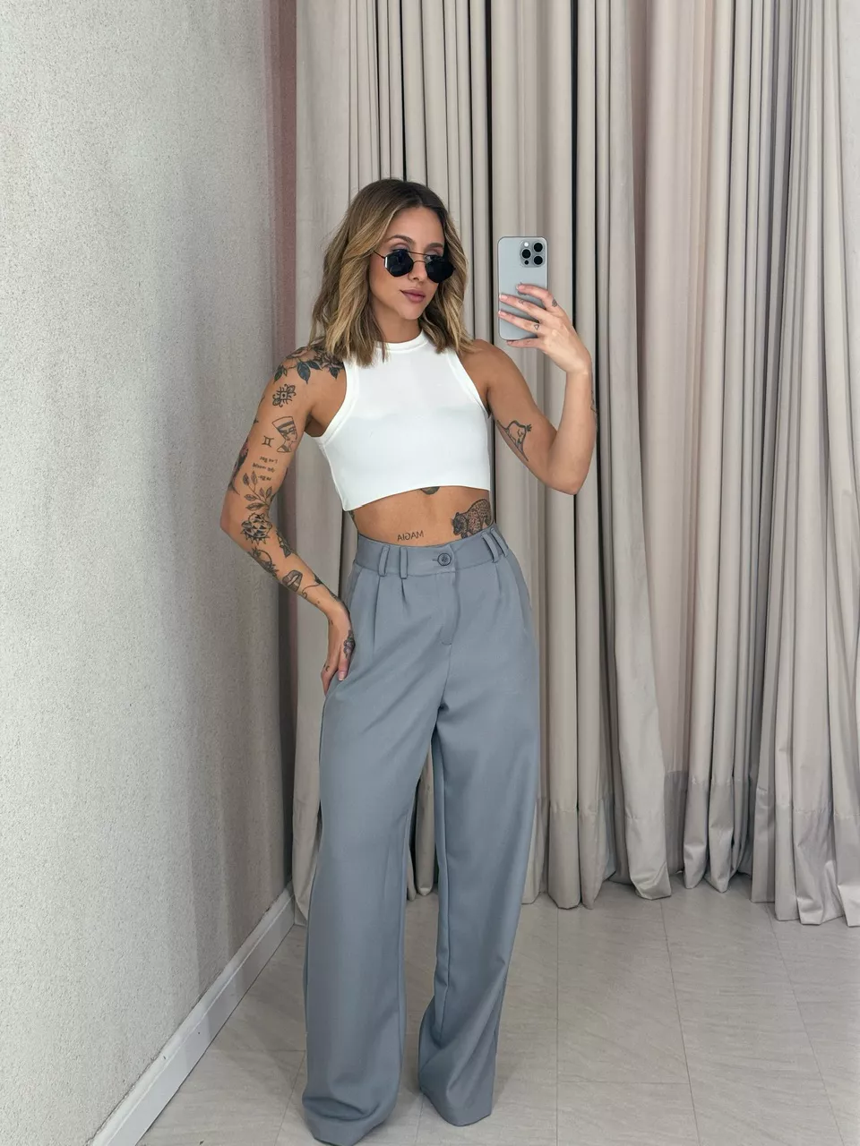 CALÇA ALINE PANTALONA CINZA - 0056700091 - CAROLLA FERRARO