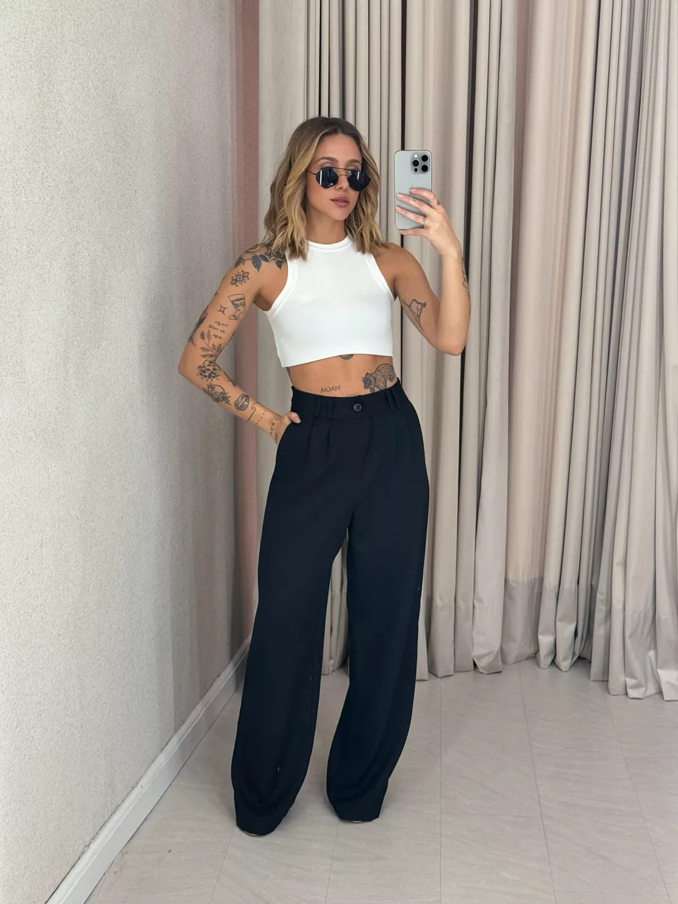 CALÇA ALINE PANTALONA PRETA - 0056700033 - CAROLLA FERRARO