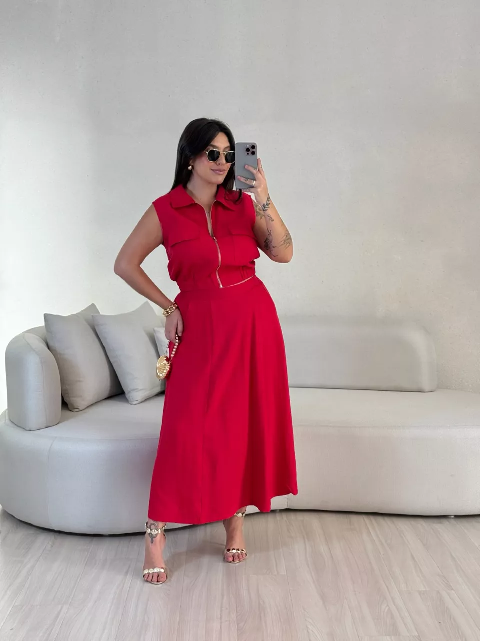 CONJUNTO ÁGATA SAIA VERMELHO