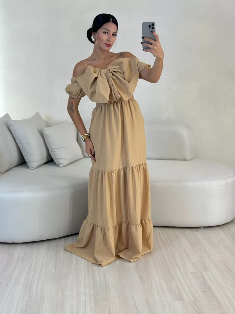 VESTIDO LAÇO LASTEX NUDE - 0056670049 - CAROLLA FERRARO