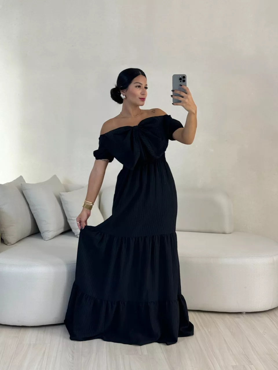VESTIDO LAÇO LASTEX PRETO - 0056670032 - CAROLLA FERRARO