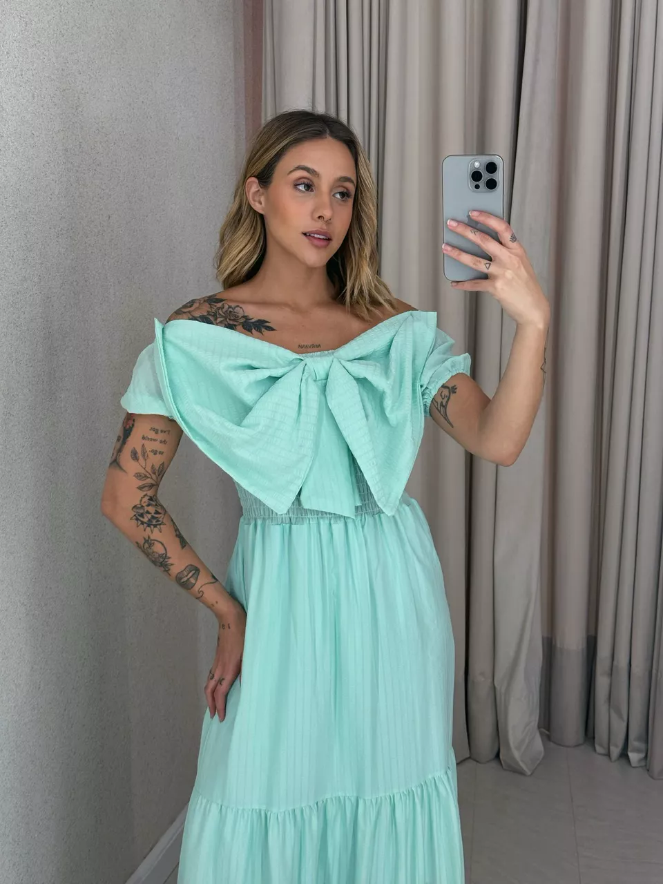 VESTIDO LAÇO LASTEX VERDE ÁGUA