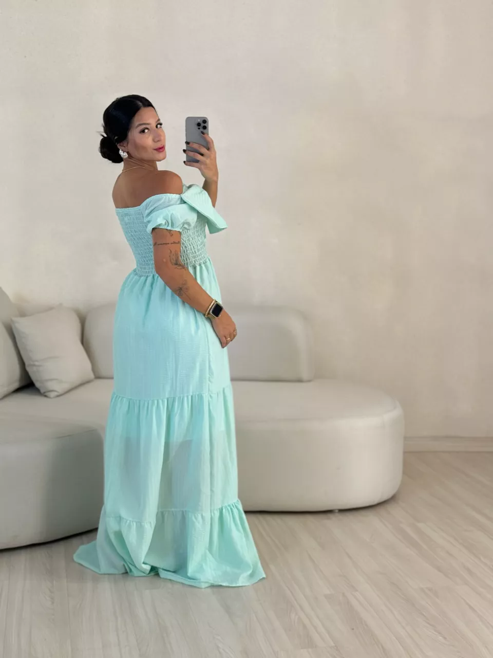 VESTIDO LAÇO LASTEX VERDE ÁGUA