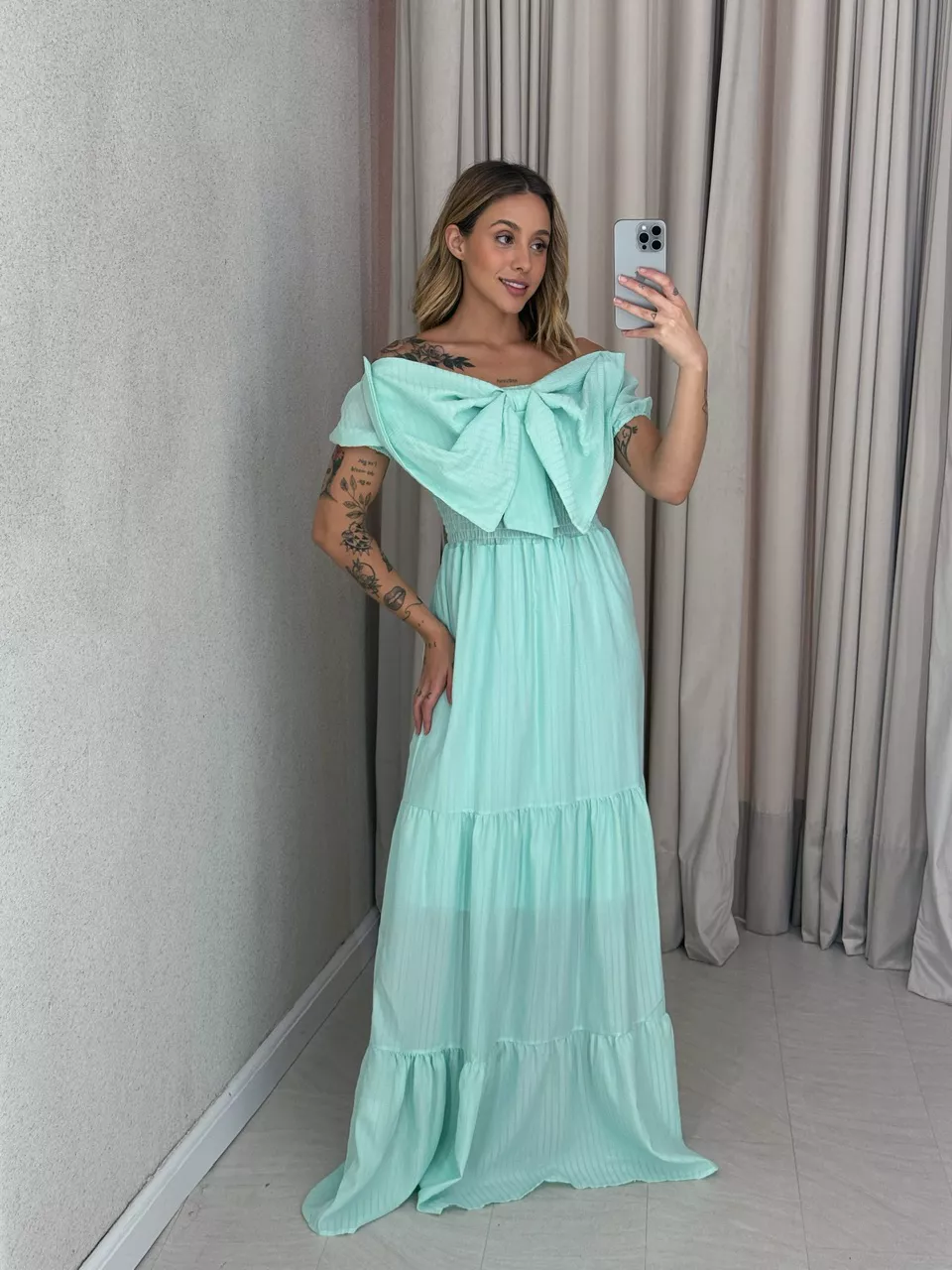 VESTIDO LAÇO LASTEX VERDE ÁGUA