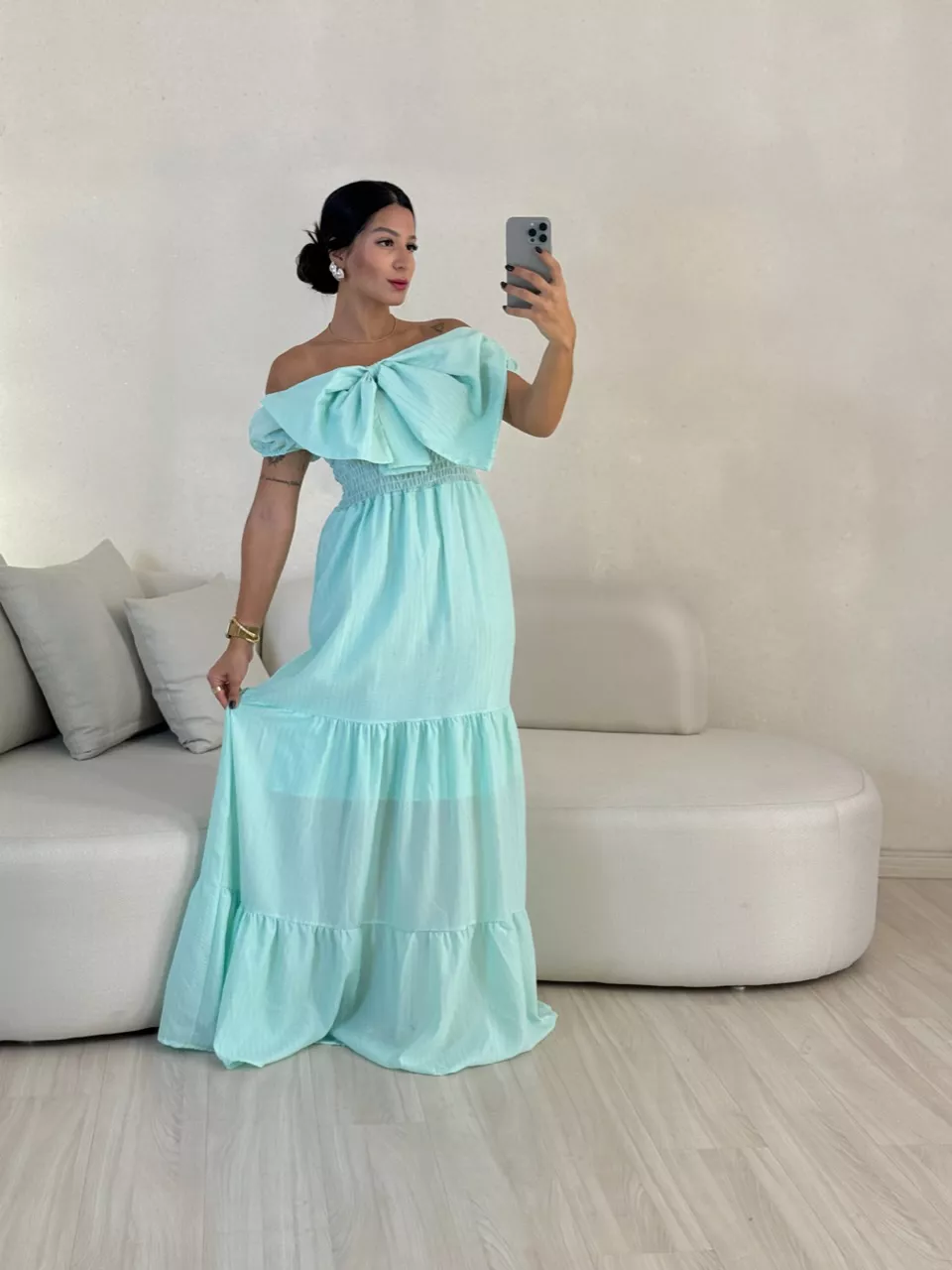 VESTIDO LAÇO LASTEX VERDE ÁGUA