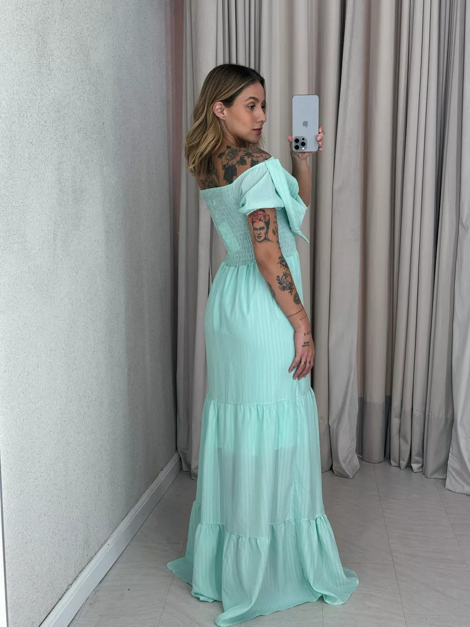 VESTIDO LAÇO LASTEX VERDE ÁGUA