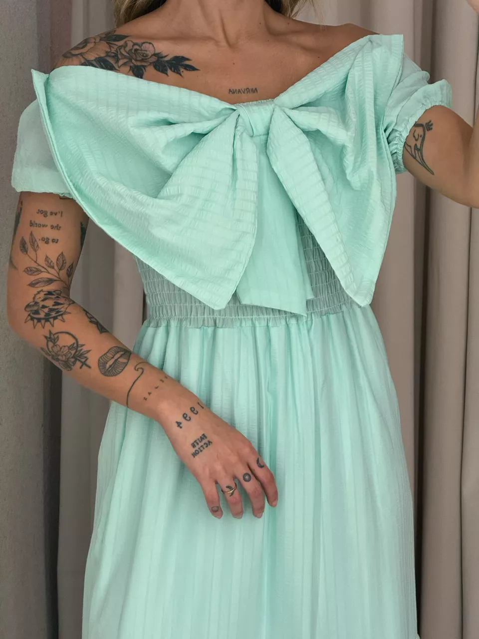 VESTIDO LAÇO LASTEX VERDE ÁGUA