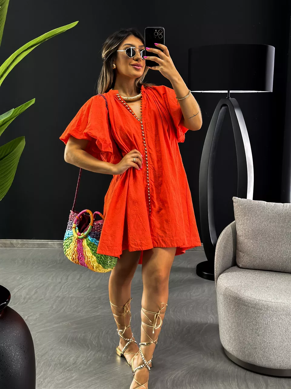 VESTIDO LAISE MANGA BALONÊ LARANJA - 0045870068 - CAROLLA FERRARO