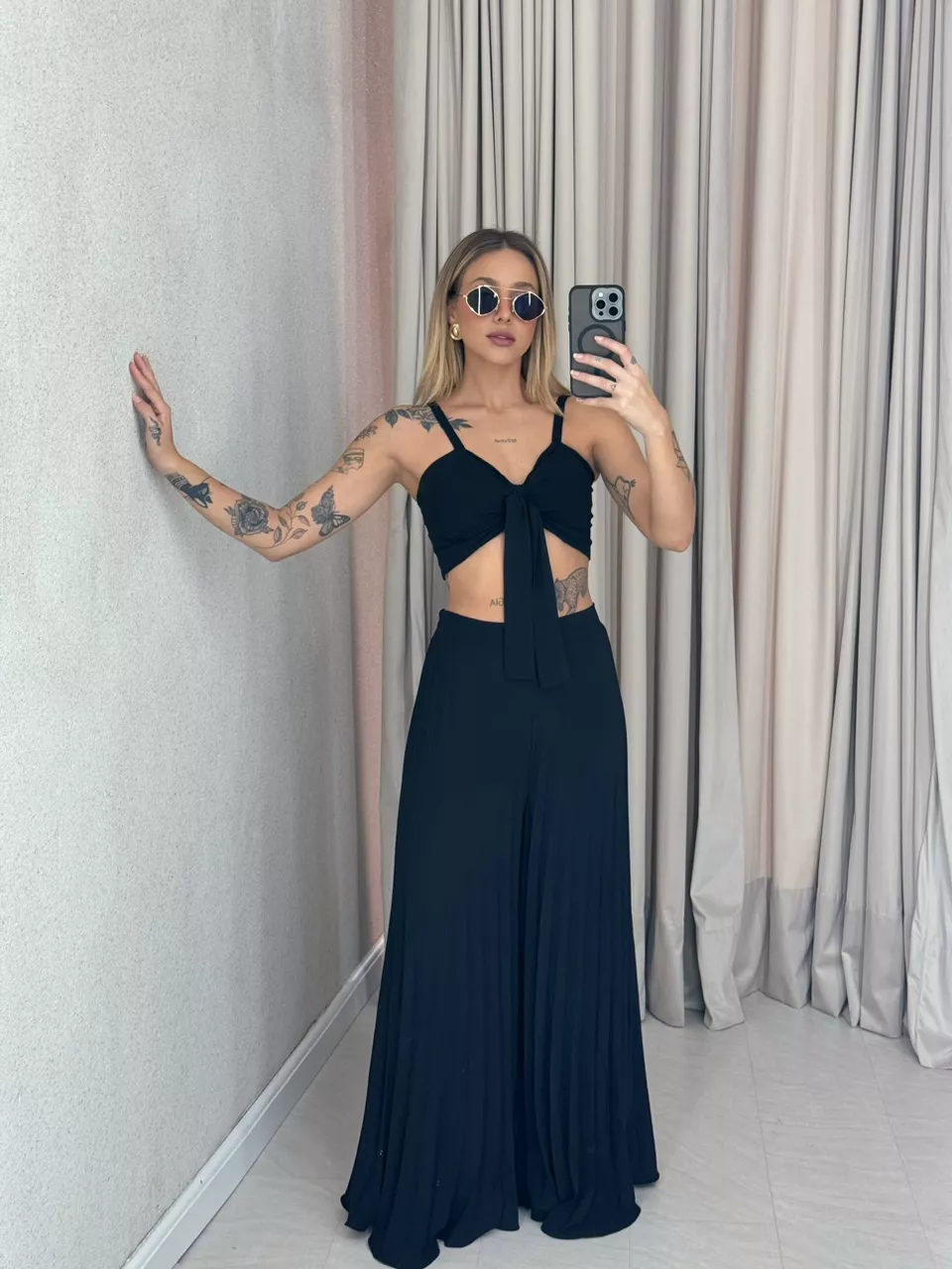 CONJUNTO FRANCINI PLISSADO PRETO