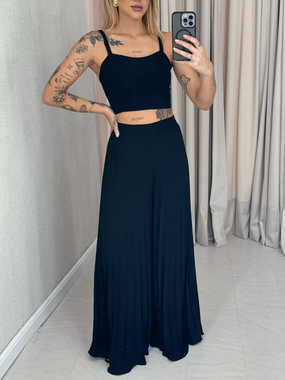 CONJUNTO FRANCINI PLISSADO PRETO
