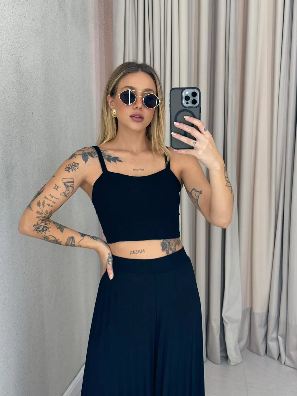 CONJUNTO FRANCINI PLISSADO PRETO