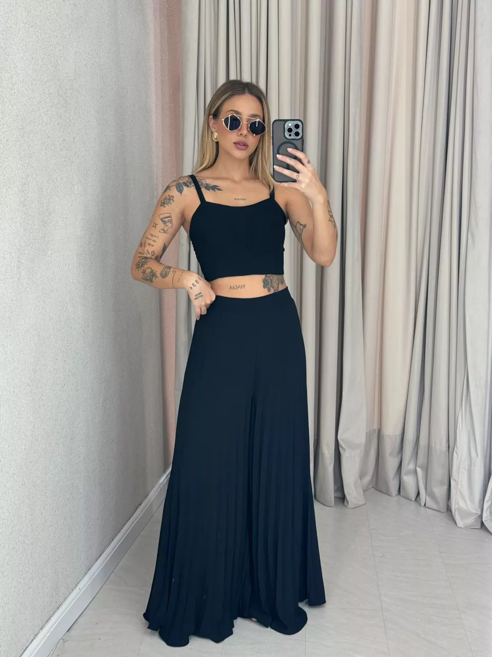CONJUNTO FRANCINI PLISSADO PRETO
