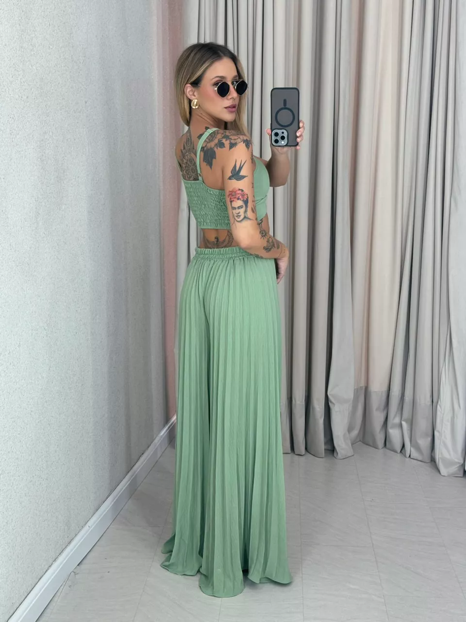 CONJUNTO FRANCINI PLISSADO VERDE