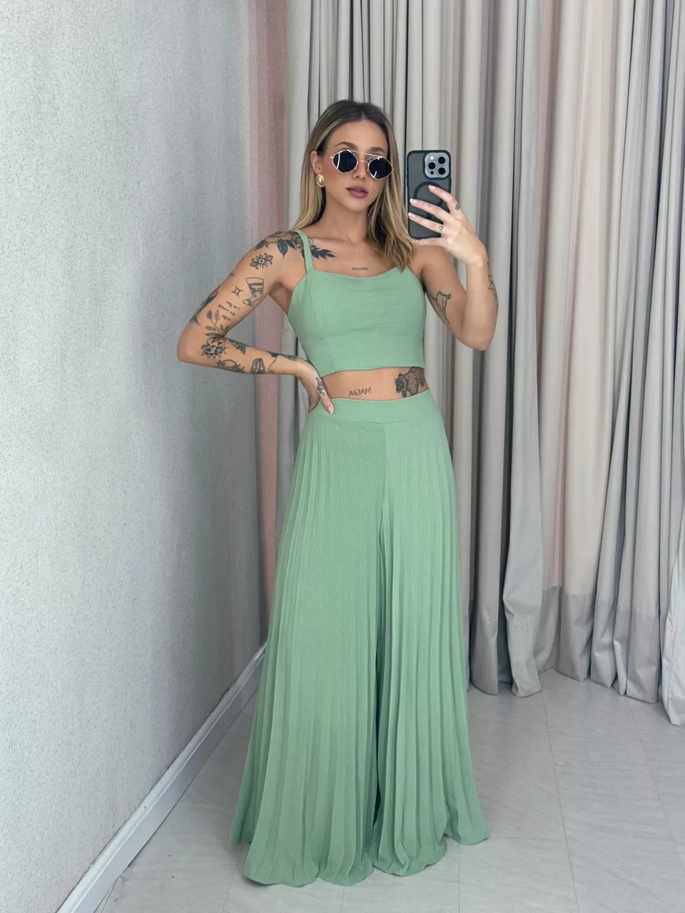 CONJUNTO FRANCINI PLISSADO VERDE