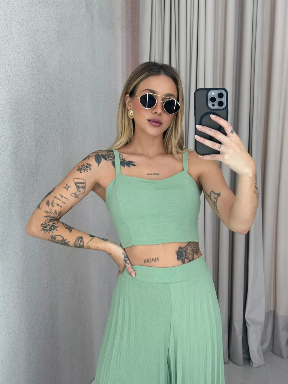CONJUNTO FRANCINI PLISSADO VERDE