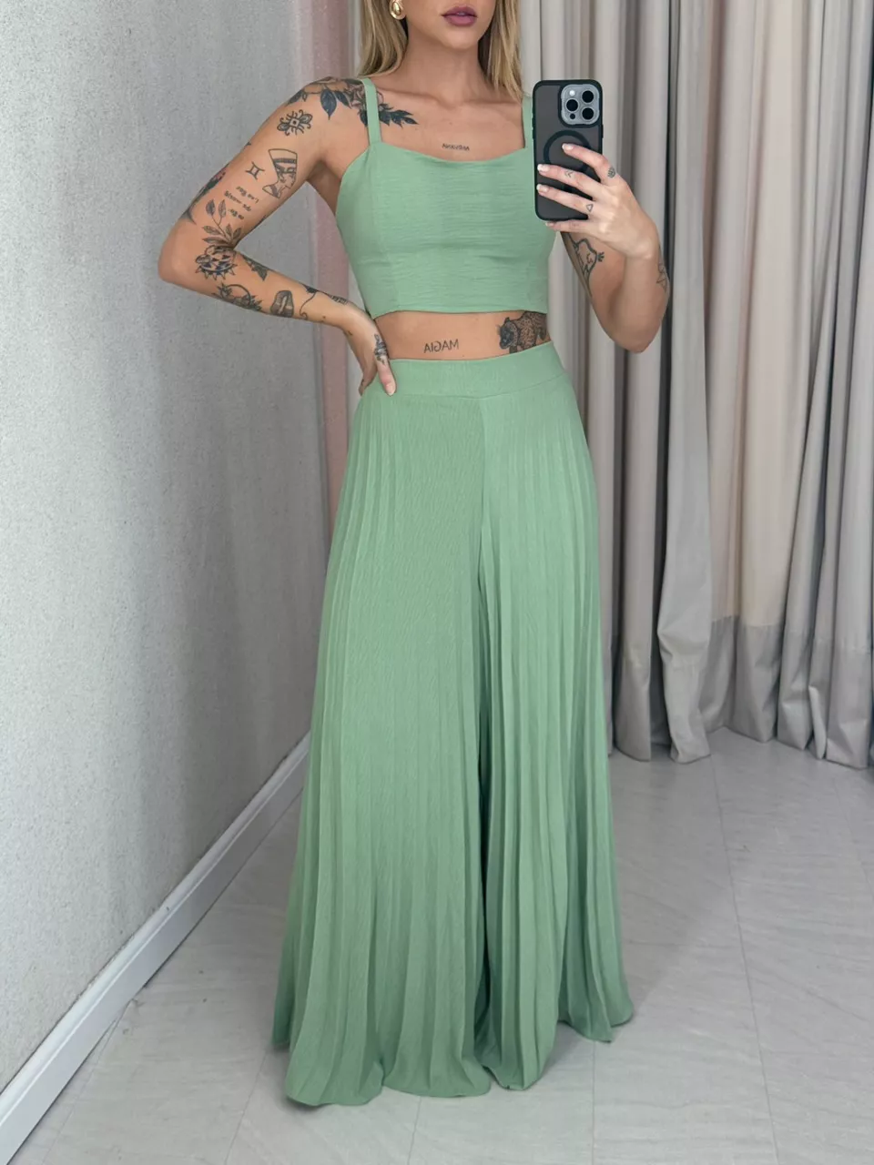 CONJUNTO FRANCINI PLISSADO VERDE