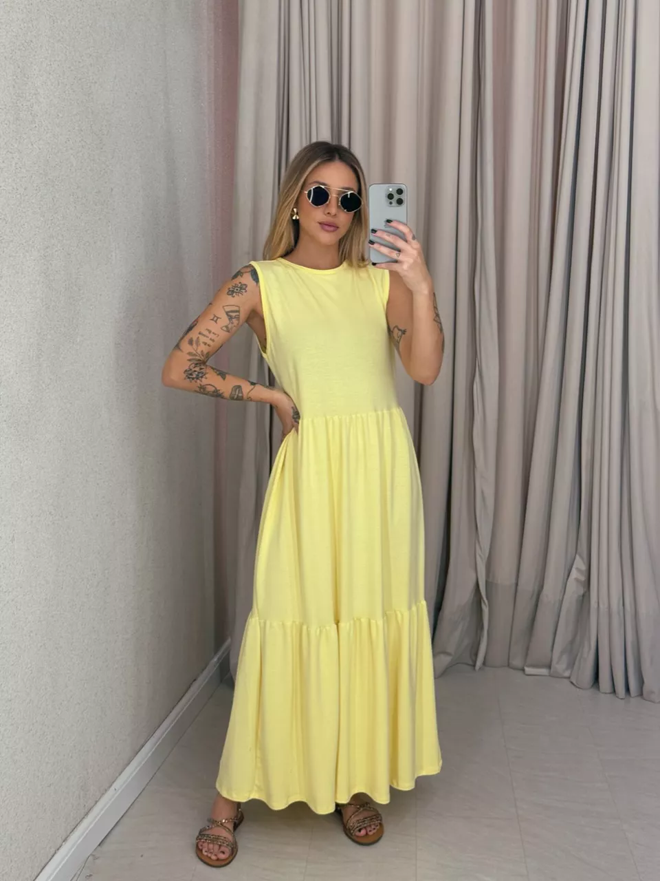 VESTIDO GILDA CAVADO Amarelo - 0059440111 - CAROLLA FERRARO