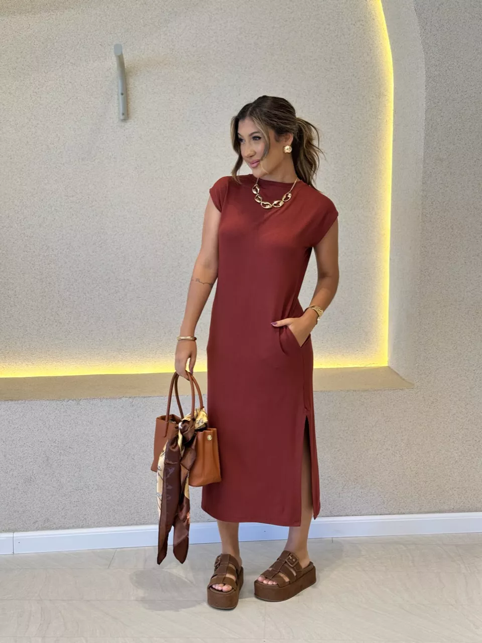 VESTIDO AUGUSTA MUSCLE TERRA COTA - 0059330117 - CAROLLA FERRARO