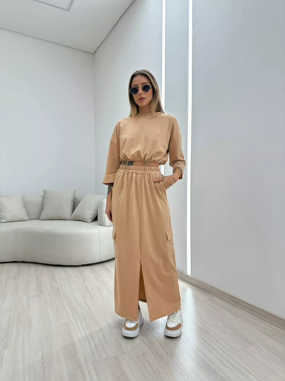 CONJUNTO MOLETINHO SAIA NUDE - 0050220049 - CAROLLA FERRARO