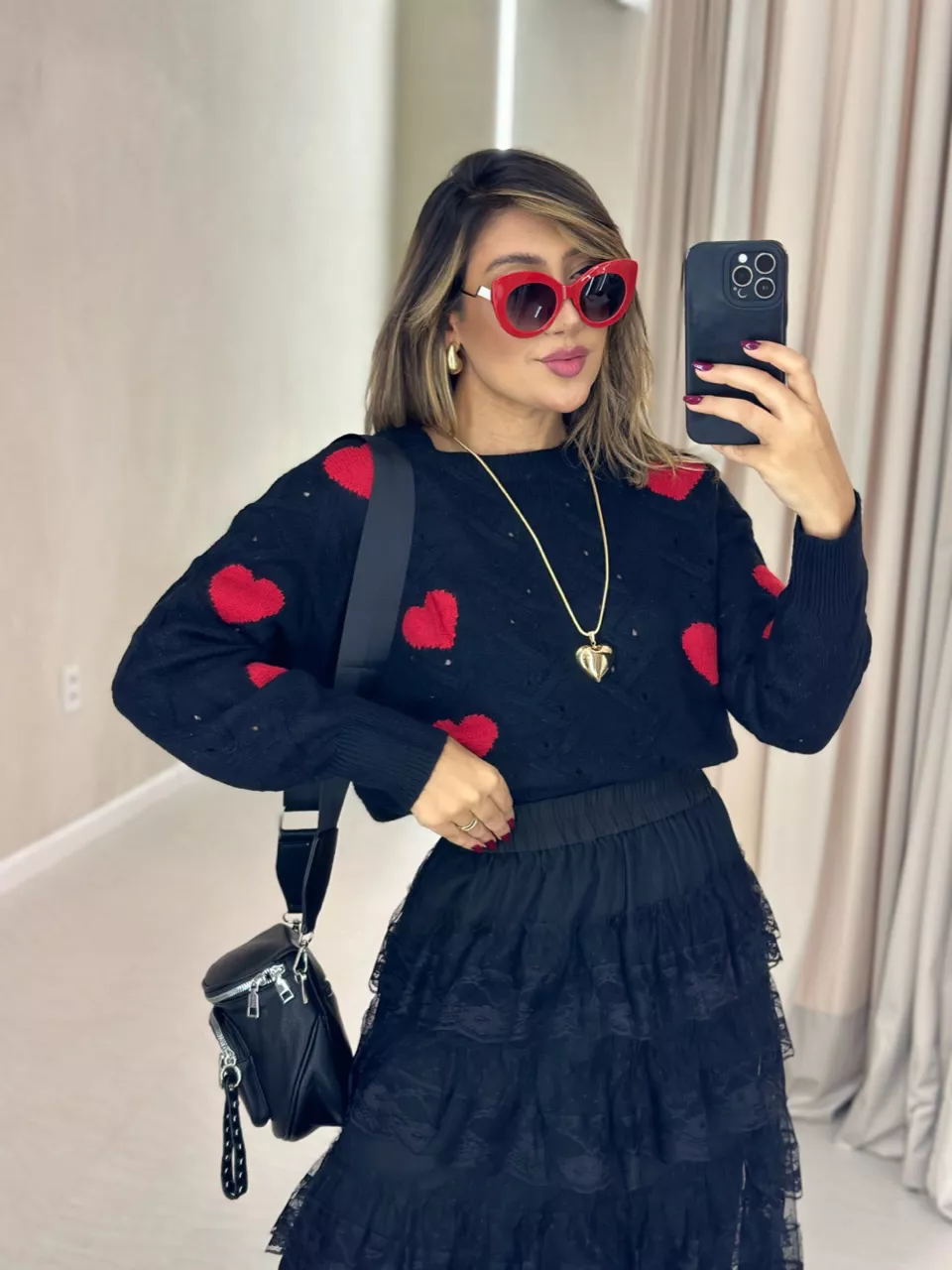 SUÉTER LUNA CORAÇÕES PRETO - 0050260032 - CAROLLA FERRARO