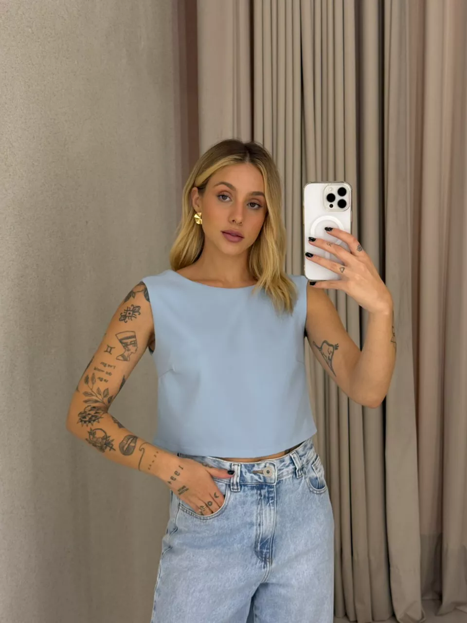 BLUSA JUNIA AMARRAÇÃO AZUL - 0062760109 - CAROLLA FERRARO