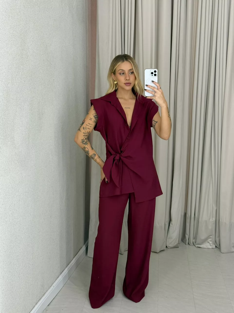 CONJUNTO BERENICE CALÇA VINHO - 0061570168 - CAROLLA FERRARO