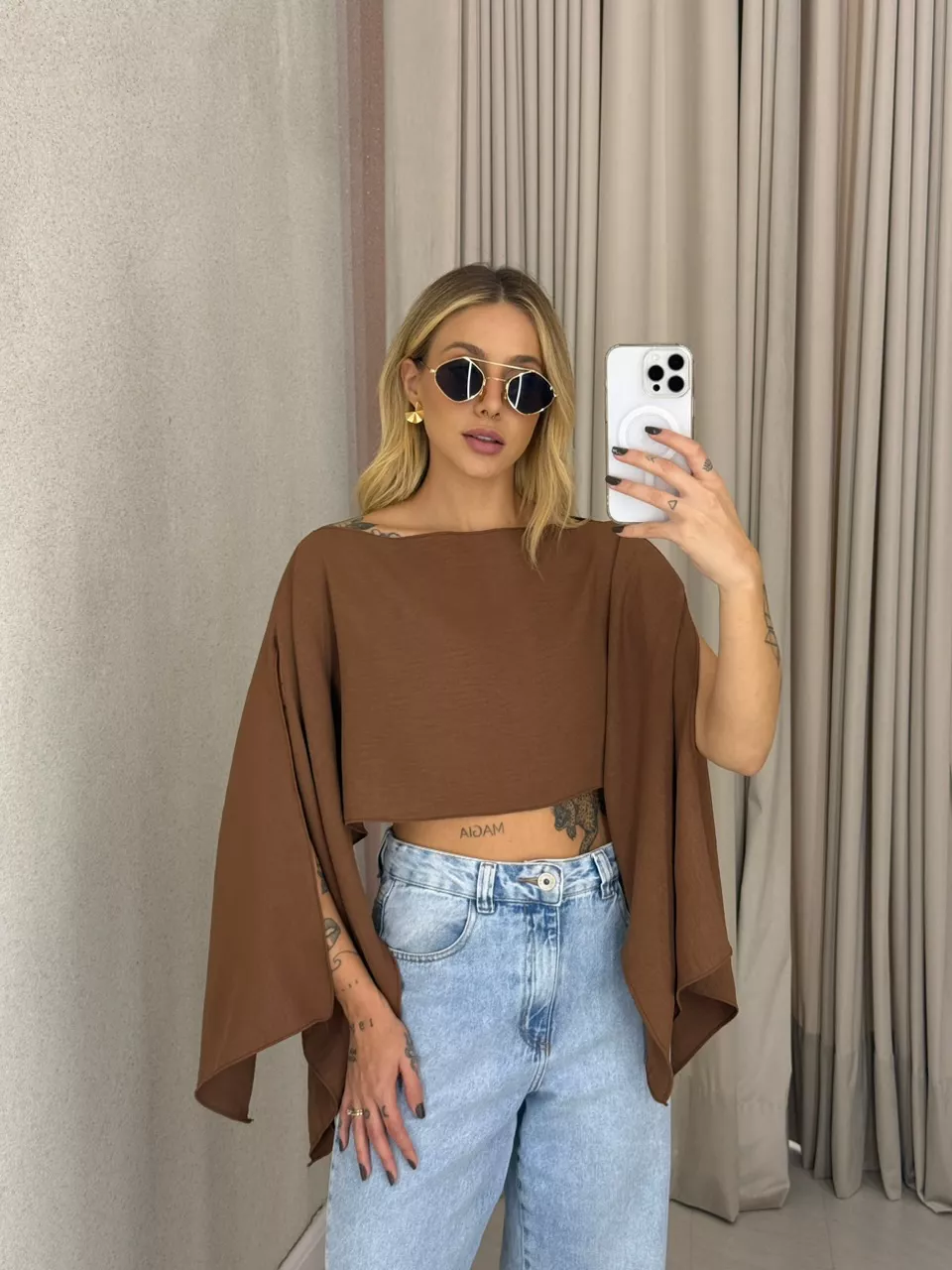 CROPPED ELENA TOP MARROM - 0061910054 - CAROLLA FERRARO