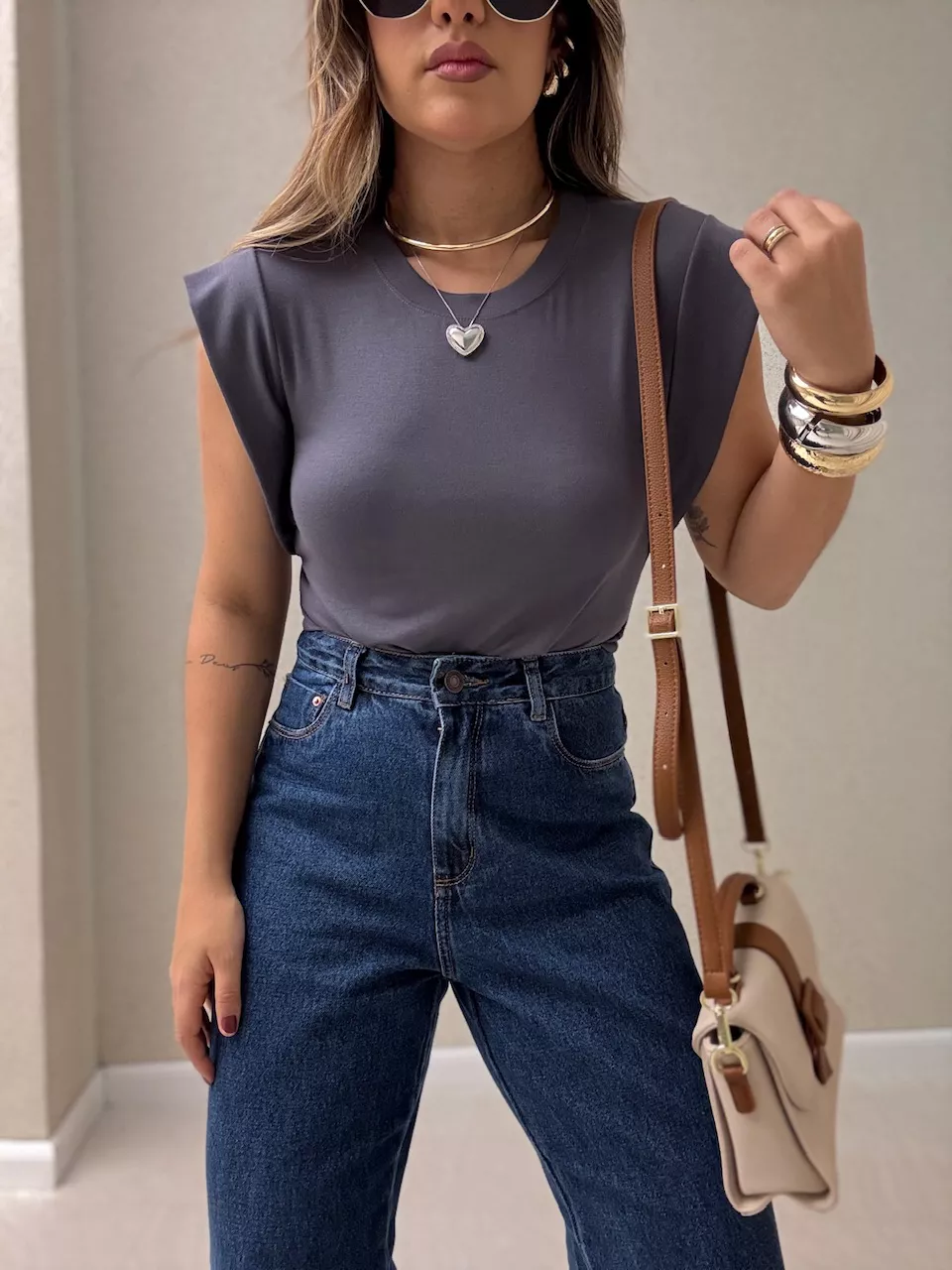 BLUSA BERENICE BASIC CINZA - 0064880091 - CAROLLA FERRARO