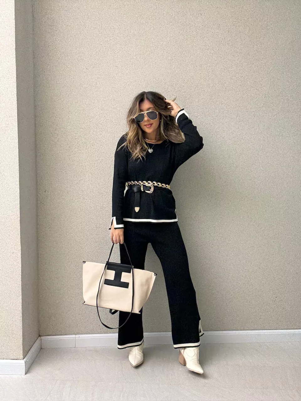 CONJUNTO CLARISSA TRICOT PRETO - 0064790032 - CAROLLA FERRARO