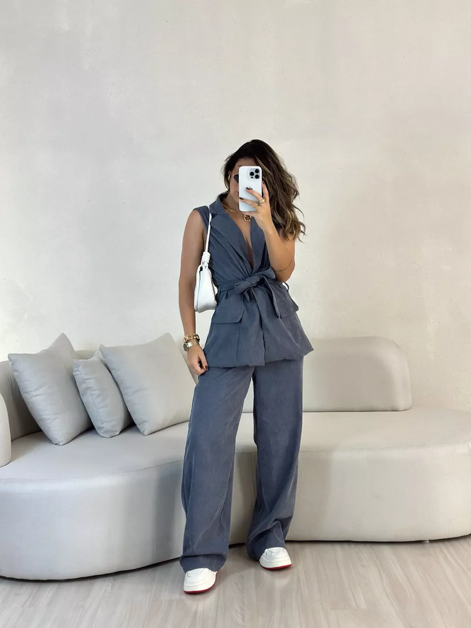 CONJUNTO ADELE COTELÊ CINZA - 0053540091 - CAROLLA FERRARO