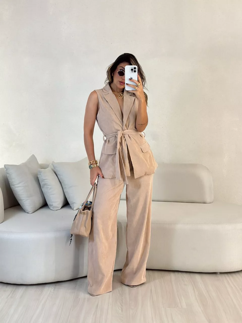 CONJUNTO ADELE COTELÊ NUDE - 0053540049 - CAROLLA FERRARO