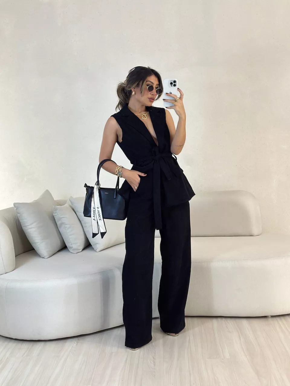 CONJUNTO ADELE COTELÊ PRETO - 0053540032 - CAROLLA FERRARO
