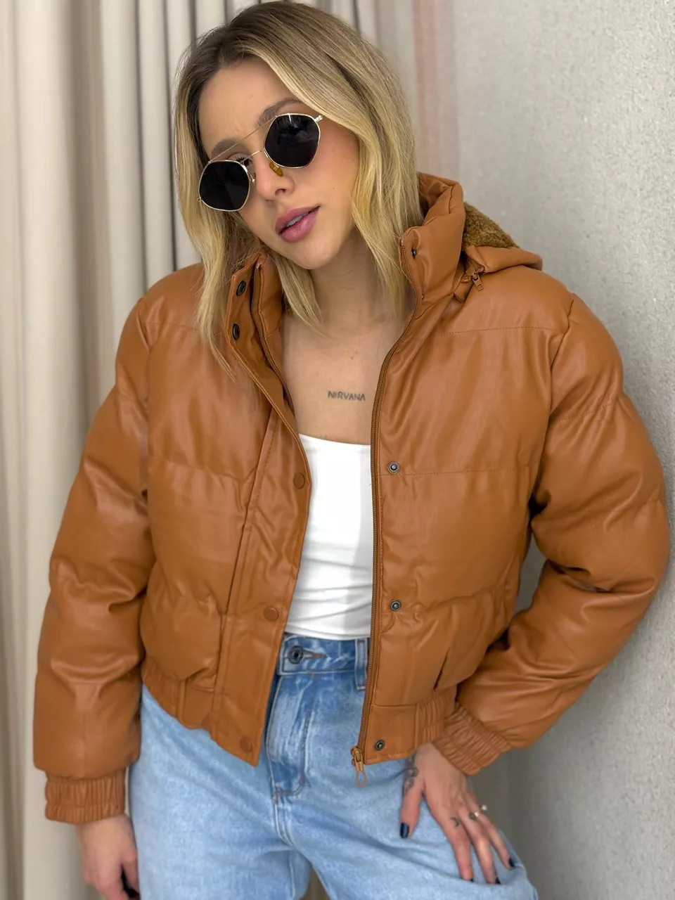 PUFFER AGATHA COURO FAKE CARAMELO - 0066250095 - CAROLLA FERRARO