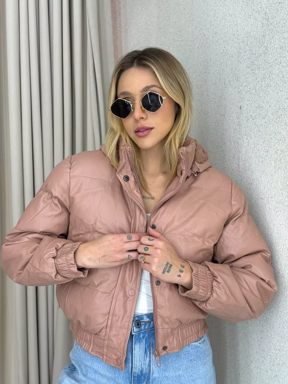 PUFFER AGATHA COURO FAKE ROSÊ - 0066250026 - CAROLLA FERRARO